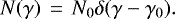 \begin{equation*} N(\gamma)\, =\, N_0\delta(\gamma-\gamma_0).\end{equation*}