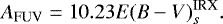 \begin{equation*} A_{\textrm{FUV}}=10.23E(B-V)_{s}^{\textrm{IRX}}. \vspace*{-6pt}\end{equation*}