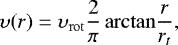 \begin{equation*}\upsilon(r) = \upsilon_{\mathrm{rot}} \frac{2}{\pi} \, \mathrm{arctan} \frac{r}{r_t} ,\vspace*{-4pt}\end{equation*}