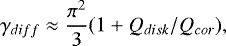 \begin{equation*} \gamma_{diff}\approx \frac{\pi^2}{3}(1&#x002B;Q_{disk}/Q_{cor}),\end{equation*}