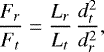 \begin{equation*} \frac{F_r}{F_t}=\frac{L_r}{L_t}\, \frac{d^2_t}{d^2_r}, \end{equation*}