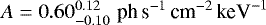 $A=0.60_{-0.10}^{0.12} \,\, \textrm{ph} \, \textrm{s}^{-1} \, \textrm{cm}^{-2} \, \textrm{keV}^{-1}$