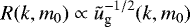 $R(k,m_0)\propto\tilde{u}_{\textrm{g}}^{-1/2}(k,m_0)$