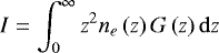 \begin{equation*} I = \int_{0}^{\infty} z^{2} n_{e} \left ( z \right ) G \left ( z \right ) \mathrm{d}z \end{equation*}