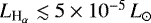 $L_{\textrm{H}_{\mathrm{\alpha}}} \lesssim 5\times 10^{-5}\,L_{\odot}$