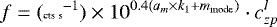 \begin{equation*} {\tiny f = (\textrm{cts}\,\textrm{s}^{-1}) \times 10^{0.4(a_m \times k_1 &#x002B; m_{\textrm{mode}})} \cdot c_{zp}^{l} }\end{equation*}