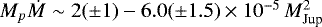 $M_p\dot M\sim2(\pm1)-6.0(\pm1.5)\times10^{-5}\,M_{\textrm{Jup}}^2$
