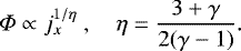 \begin{equation*}{{\Phi}}\propto j_x^{1/\eta}\;,\quad\eta=\frac{3&#x002B;\gamma}{2(\gamma-1)}. \end{equation*}