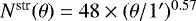 $N^{\textrm{str}}(\theta)=48 \times (\theta/1{}^{\prime})^{0.57}$