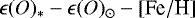 $\epsilon (O)_{*} - \epsilon(O)_{\odot} - [\hbox{Fe}/\hbox{H}]$