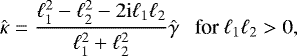 \begin{align*}\hat{\kappa} = \frac{\ell_1^2 - \ell_2^2 - 2\mathrm{i}\ell_1\ell_2}{\ell_1^2 &#x002B; \ell_2^2} \hat{\gamma}\ \ \ \text{for \ell_1\ell_2>0,} \end{align*}