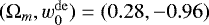 $(\mathrm{\Omega}_{m}, w_0^{\mathrm{de}}) = (0.28, -0.96)$