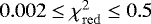 $0.002 \leq \chi^2_{\mathrm{red}} \leq 0.5$