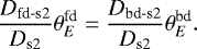 \begin{equation*}{ \frac{D_{\textrm{fd-s2}}}{D_{\textrm{s2}}} \theta_E^{\textrm{fd}}=\frac{D_{\rm{bd-s2}}}{D_{\textrm{s2}}} \theta_E^{\textrm{bd}}.} \end{equation*}