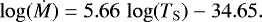 \begin{equation*}\log(\dot{M}) = 5.66 \,\log(T_{\mathrm{ S}}) - 34.65. \end{equation*}