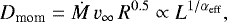 \begin{equation*} D_{\textrm{mom}}=\dot{M}\,v_{\infty}\,{R}^{0.5} \propto L^{1/\alpha_{\textrm{eff}}}, \end{equation*}
