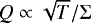 $Q\propto \sqrt{T}/{\rm{\Sigma}}$