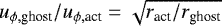 $u_{\phi,\textrm{ghost}}/u_{\phi,\textrm{act}} = \sqrt{r_{\textrm{act}}/r_{\textrm{ghost}}} $
