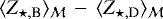 $\langle Z_{\star,\textrm{B}} \rangle_{{\cal M}}\,-\,\langle Z_{\star,\textrm{D}} \rangle_{{\cal M}}$