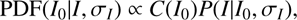 $$ \mathrm{PDF}({{I}_{0}}|I,{{\sigma }_{I}})\propto C({{I}_{0}})P(I|{{I}_{0}},{{\sigma }_{I}}) $$