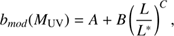 $$ {b}_{{mod}}({M}_{\mathrm{UV}})=A+B{\left(\frac{L}{{L}^{\mathrm{*}}}\right)}^C, $$