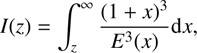 $$ I(z)={\int }_z^{\mathrm{\infty }} \frac{(1+x{)}^3}{{E}^3(x)}\mathrm{d}x $$