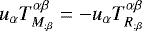 $u_{\alpha}T^{\alpha \beta}_{M_{;\beta}}=-u_{\alpha}T^{\alpha \beta}_{R_{;\beta}}$
