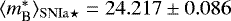 $\langle m_{\textrm{B}}^{*} \rangle_{{\rm{SNIa}\star}} = 24.217 \pm 0.086$