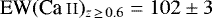 $\textrm{EW} (\ion{Ca}{ii})_{z\,\geq\,0.6}=102 \pm 3$