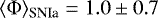 $\langle \mathrm{\Phi} \rangle_{\textrm{SNIa}} = 1.0 \pm 0.7$