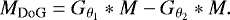 \begin{equation*} M_{\textrm{DoG}} = G_{\theta_1} \ast M - G_{\theta_2} \ast M.\end{equation*}