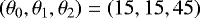 $\left(\theta_0, \theta_1, \theta_2\right) = \left(15, 15, 45\right)$