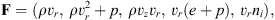 $$ \mathbf{F}=(\rho {v}_r,\enspace \rho {v}_r^2+p,\enspace \rho {v}_z{v}_r,\enspace {v}_r(e+p),\enspace {v}_r{n}_i), $$