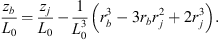 $$ \frac{{z}_b}{{L}_0}=\frac{{z}_j}{{L}_0}-\frac{1}{{L}_0^3}\left({r}_b^3-3{r}_b{r}_j^2+2{r}_j^3\right). $$