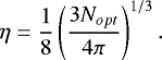 \begin{equation*}\eta=\frac{1}{8}\left(\frac{3 N_{opt}}{4 \pi}\right)^{1/3}. \vspace*{-28pt} \end{equation*}