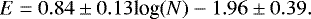 \begin{equation*}E = 0.84 \pm 0.13 \textrm{log}(N) - 1.96 \pm 0.39. \end{equation*}