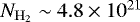$N_{\mathrm{H}_2}\sim4.8\times10^{21}$