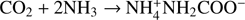 $ {\mathrm{CO}}_2+{2\mathrm{NH}}_3\enspace \to \enspace {\mathrm{NH}}_4^{+}{\mathrm{NH}}_2{\mathrm{COO}}^{-}$