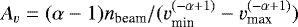 $A_v=(\alpha-1)n_{\textrm{beam}}/(v_{\textrm{min}}^{(-\alpha+1)}-v_{\textrm{max}}^{(-\alpha+1)})$