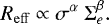 \begin{equation*} R_{\mathrm{eff}} \propto \sigma^{\alpha} \ \mathrm{\Sigma}_{e}^{\beta}.\end{equation*}