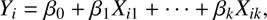 $$ {Y}_i={\beta }_0+{\beta }_1{X}_{i1}+\cdots +{\beta }_k{X}_{{ik}}. $$