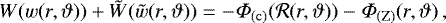 \begin{equation*} W(w(r,\vartheta)) &#x002B; \tilde{W}(\tilde{w}(r,\vartheta)) = -{{\Phi}}_{\mathrm{(c)}}(\mathcal{R}(r,\vartheta)) - {{\Phi}}_{\mathrm{(Z)}}(r,\vartheta)\,,\end{equation*}