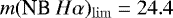 $m(\textrm{NB}\ H\alpha)_{\mathrm{lim}}= 24.4$