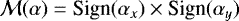 $\mathcal{M}(\alpha) = \text{Sign}(\alpha_x) \times \text{Sign}(\alpha_y) $