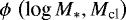 $\phi\,\left(\textrm{log}\,M_{*},M_{\textrm{cl}}\right)$