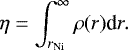 \begin{equation*} \eta = \int_{r_{\rm{Ni}}}^{\infty} \rho(r) \textrm{d}r. \vspace*{-1pt}\end{equation*}
