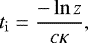 \begin{equation*} t_{\rm{i}} = \frac{ -\ln{z}}{c\kappa}, \vspace*{-1pt}\end{equation*}