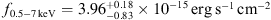 $ {f}_{0.5-7\enspace \mathrm{keV}}=3.9{6}_{-0.83}^{+0.18}\times 1{0}^{-15}\;\rm{erg}\;\rm{s}^{-1}\;\rm{cm}^{-2}$