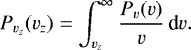\begin{equation*} P_{v_z}(v_z)=\int_{v_z}^{\infty} \frac{P_v(v)}{v} \, \textrm{d}v. \end{equation*}