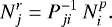 \begin{equation*} N^r_{j}=P^{-1}_{ji} \: N^p_{i}. \end{equation*}
